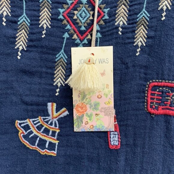 Johnny Was Biya Tunic Women S Blue Rondo Crew Neck Long Sleeve Blouse Boho Chic - Picture 8 of 14